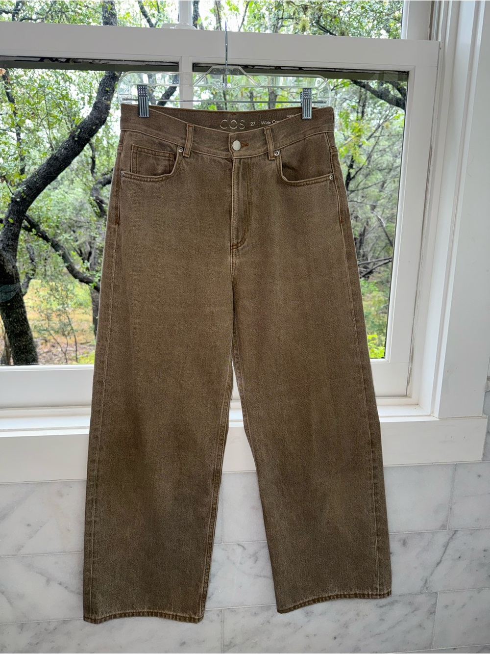 COS High-Rise Wide Crop Jeans, Taupe Brown, Size 27